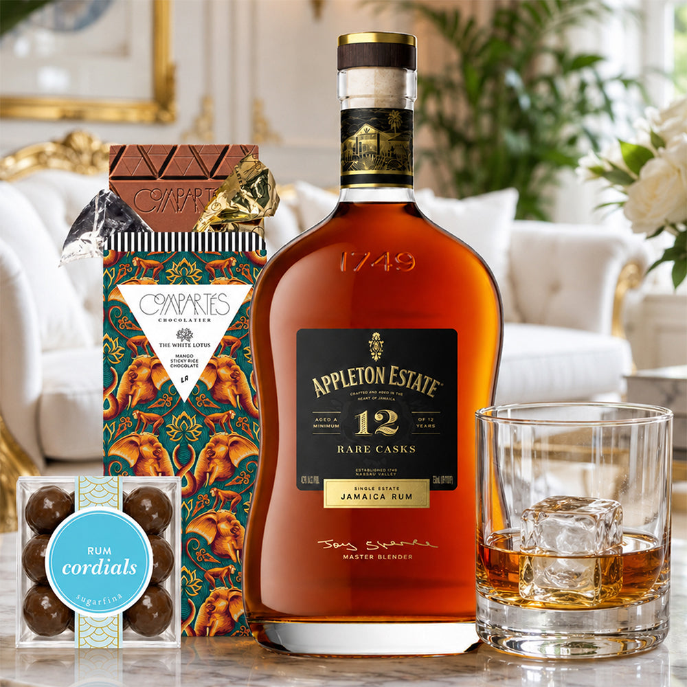 Appleton 12 with Compartes Chocolate, Rocks Glass and Sugarfina Candy Rum Gift Set | Bottle Engraving