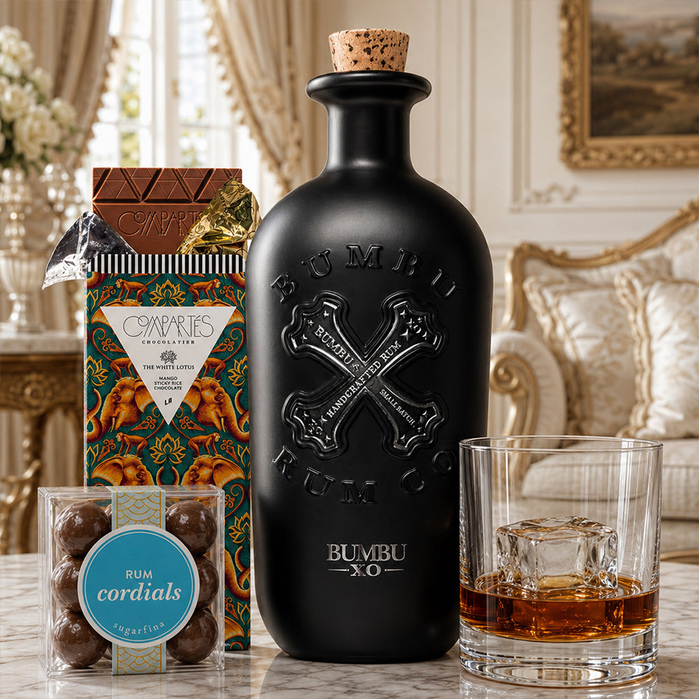 Bumbu XO with Compartes Chocolate, Rocks Glass and Sugarfina Candy Rum Gift Set | Bottle Engraving