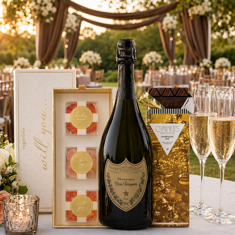 Dom Pérignon Vintage Champagne Luxury Wedding Celebration Gift Set | Bottle Engraving