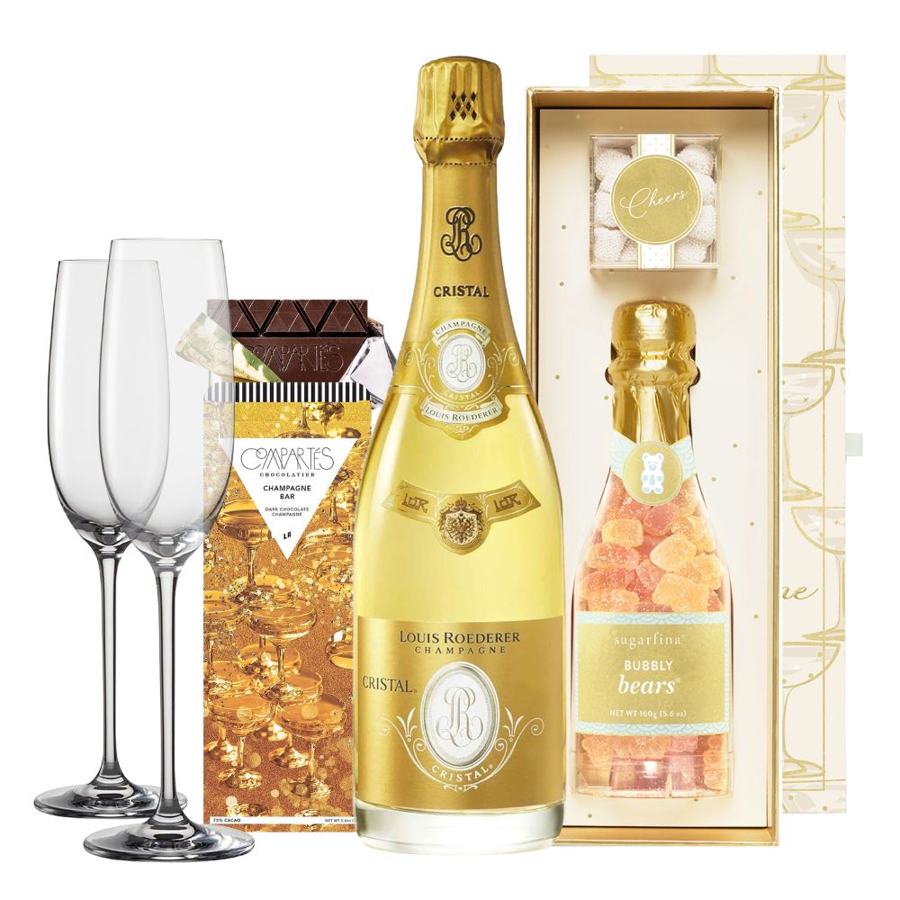 Louis Roederer Cristal Wedding Champagne Gift Set with Sugarfina Candy Chocolate & Engraved Flutes | Bottle Engraving