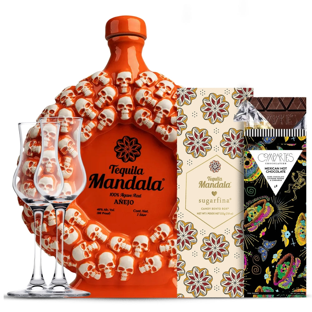 Mandala 100% Agave Azul AÑEJO (Skull Design) Tequila Luxury Gift Set | Bottle Engraving
