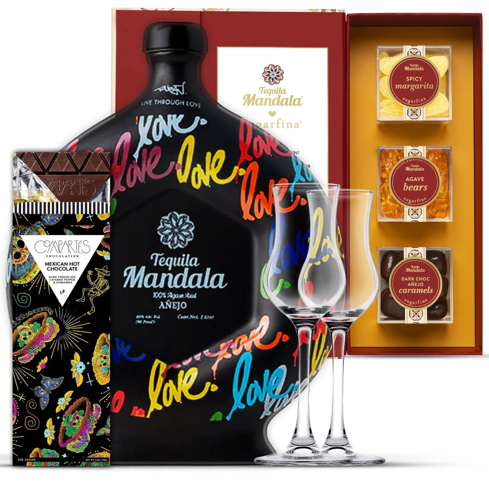 Mandala 100% Agave Azul AÑEJO Tequila (Love Design) Luxury Gift Set | Bottle Engraving