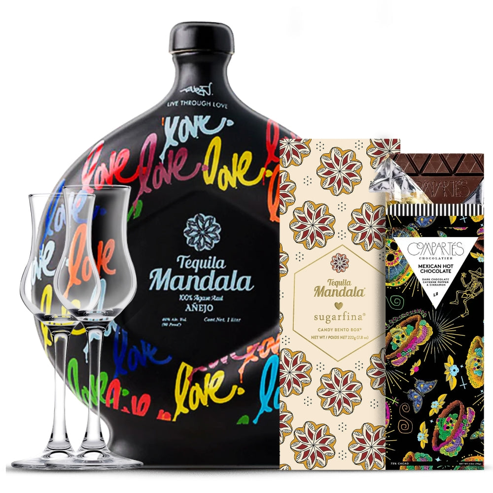 Mandala 100% Agave Azul AÑEJO Tequila (Love Design) Luxury Gift Set | Bottle Engraving