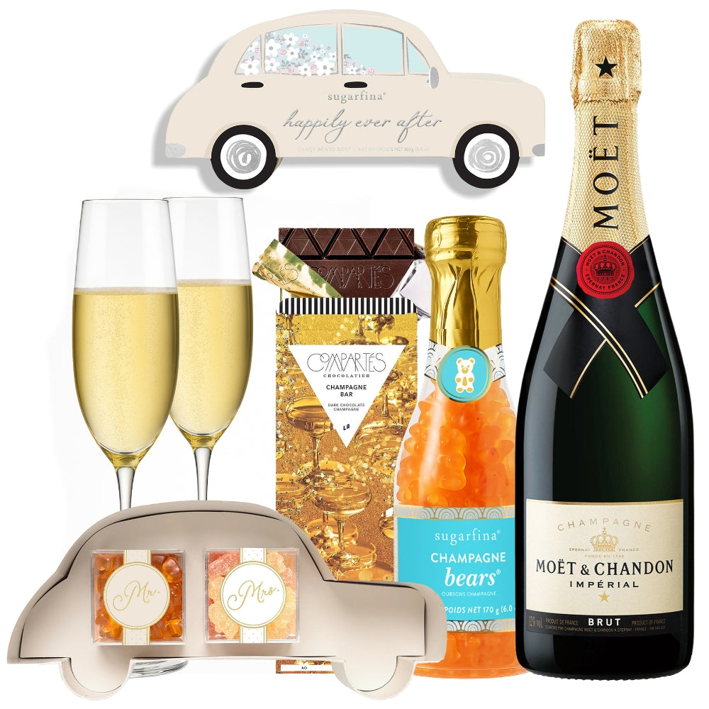 Moet & Chandon Imperial Champagne Wedding Candy Gift Set With Customizable Champagne Flutes | Bottle Engraving