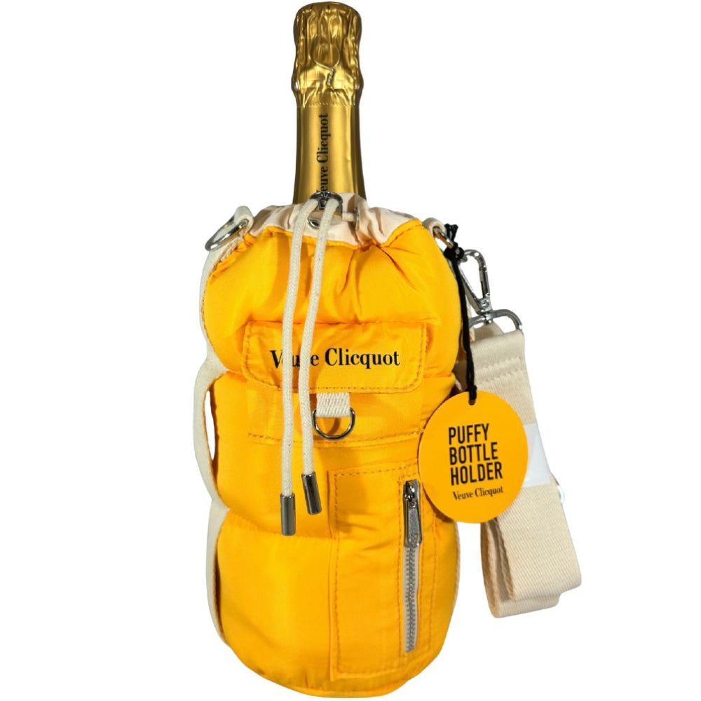 VEUVE CLICQUOT Brut Yellow Label with a puffy bottle holder | Bottle Engraving LLC