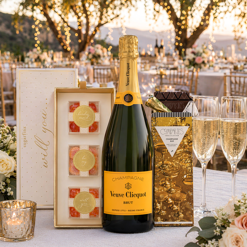 Veuve Clicquot Brut Champagne Luxury Wedding Celebration Gift Set | Bottle Engraving