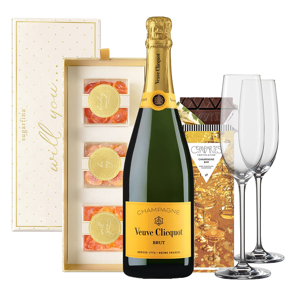 Veuve Clicquot Brut Champagne Luxury Wedding Celebration Gift Set | Bottle Engraving