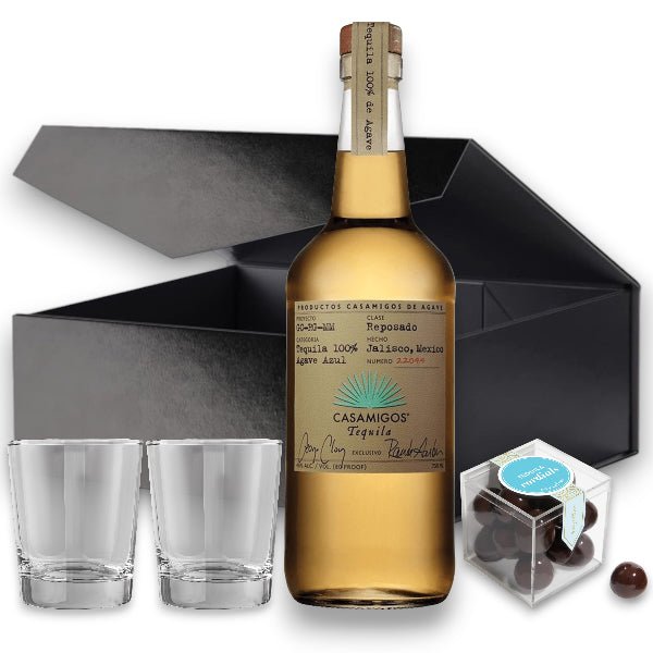 Casamigos Choice of Tequila or Mezcal, Shot Glasses and Candy Gift Set - Bottle Engraving