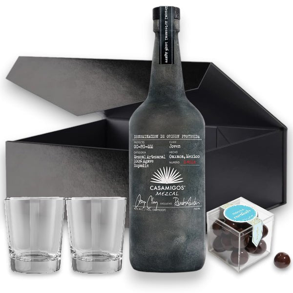 Casamigos Choice of Tequila or Mezcal, Shot Glasses and Candy Gift Set - Bottle Engraving