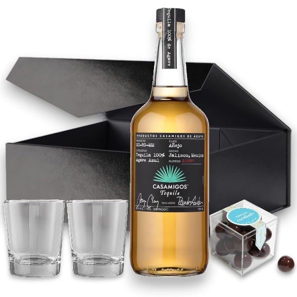 Casamigos Choice of Tequila or Mezcal, Shot Glasses and Candy Gift Set - Bottle Engraving