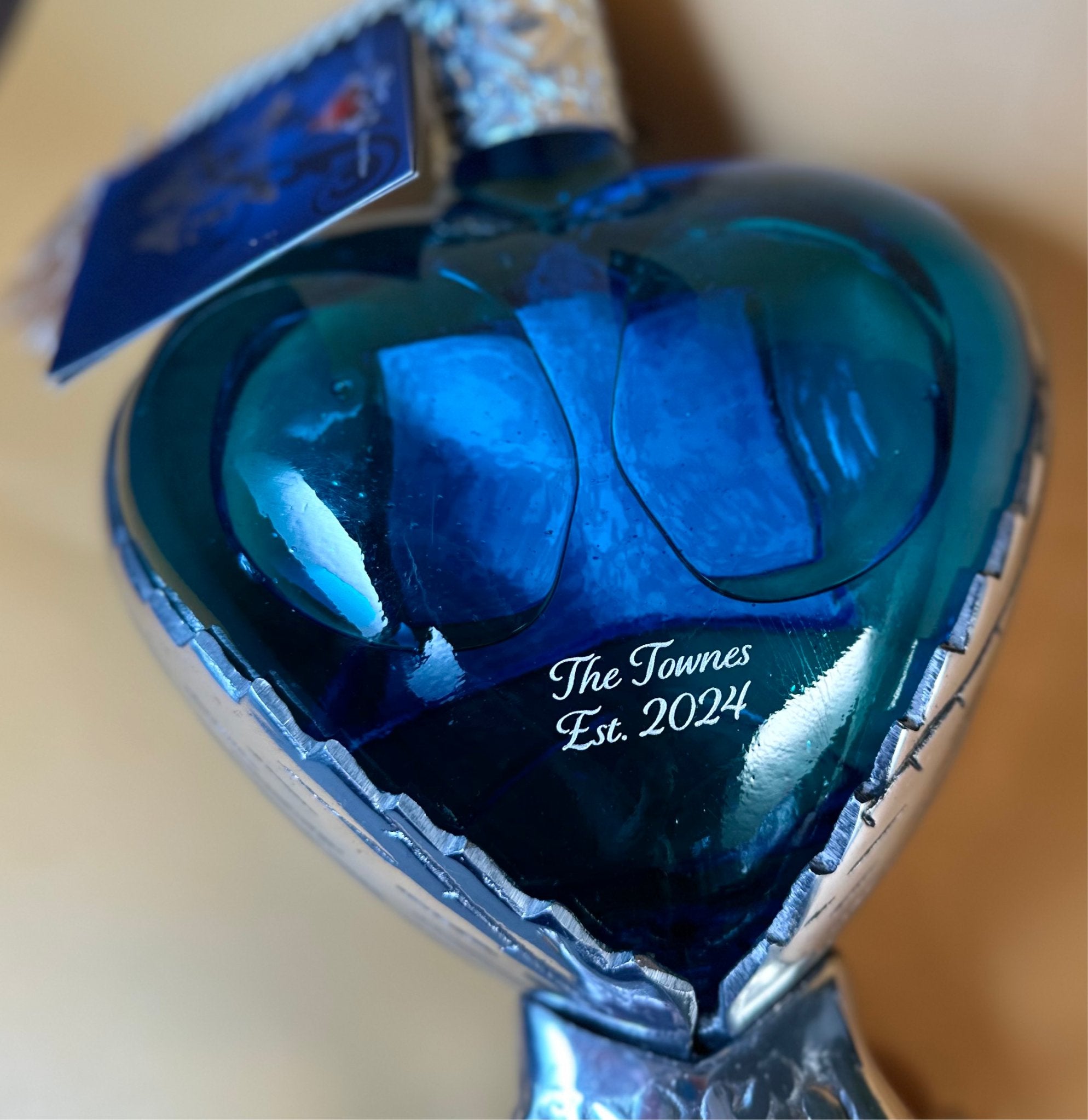 Grand Love Blue Heart Bottle Blanco Tequila - Bottle Engraving