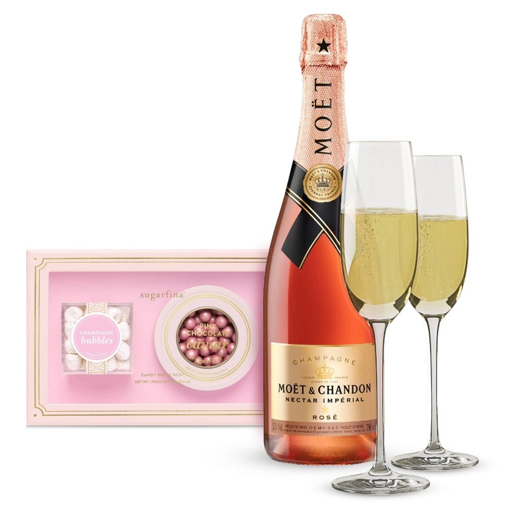 Moët & Chandon Rose Champagne & Caviar Candy with Customizable Flutes Gift Set - Bottle Engraving
