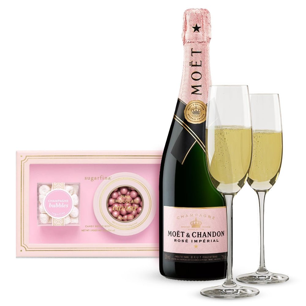 Moët & Chandon Rose Champagne & Caviar Candy with Customizable Flutes Gift Set - Bottle Engraving