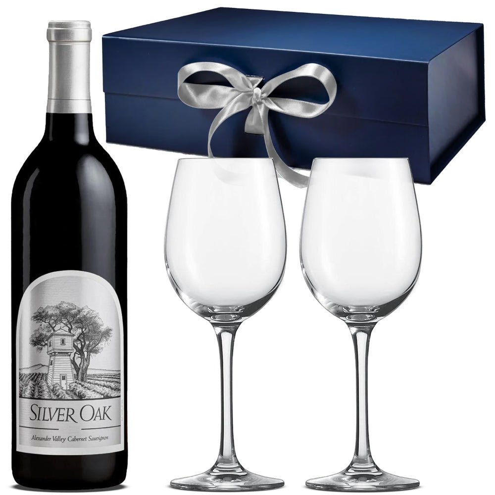 Silver Oak Alexander Valley Cabernet Sauvignon Gift Set with Free Wine Glasses Engraving - Bottle Engraving