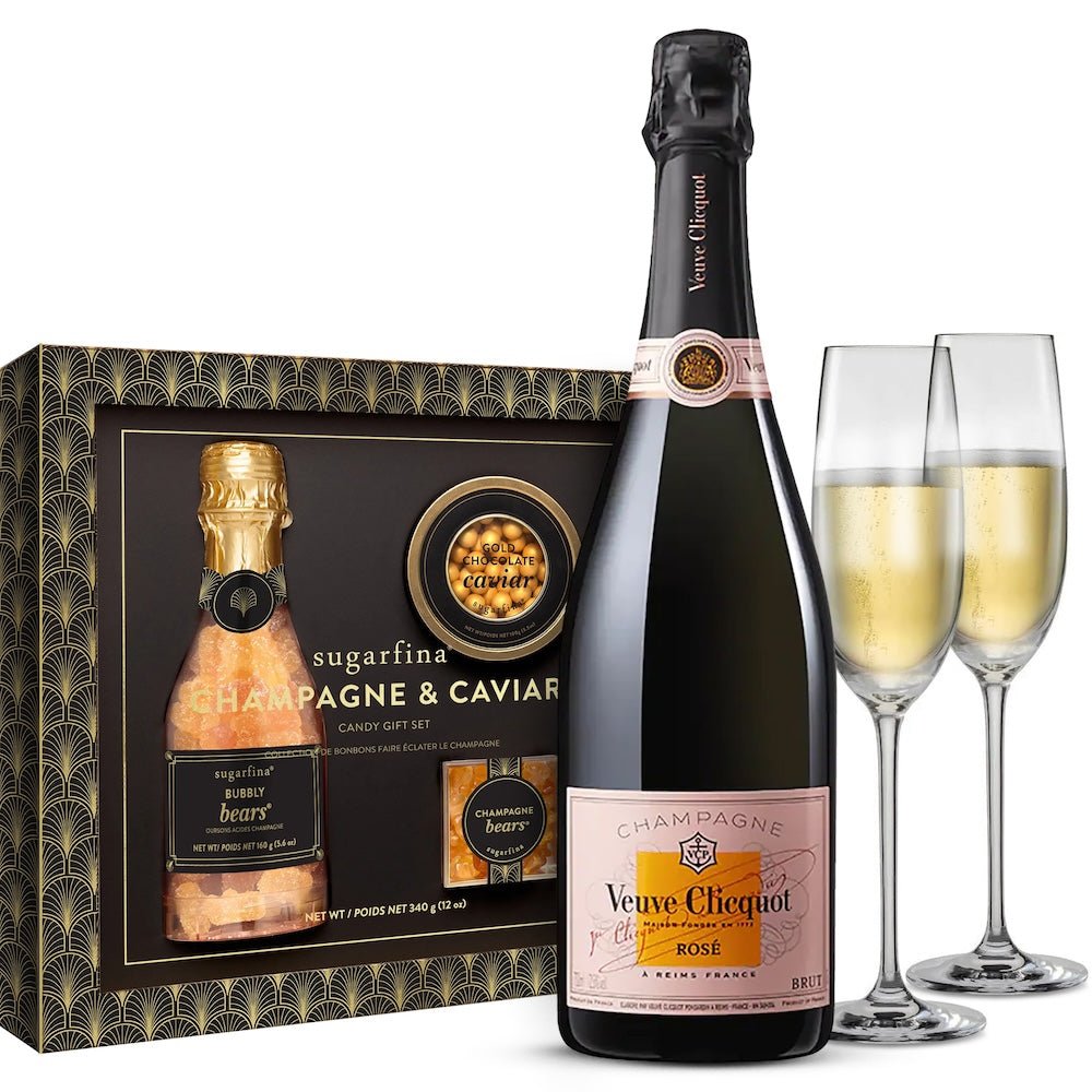 Veuve Clicquot Champagne Gift Set with Customizable Flutes and Candy Caviar - Bottle Engraving