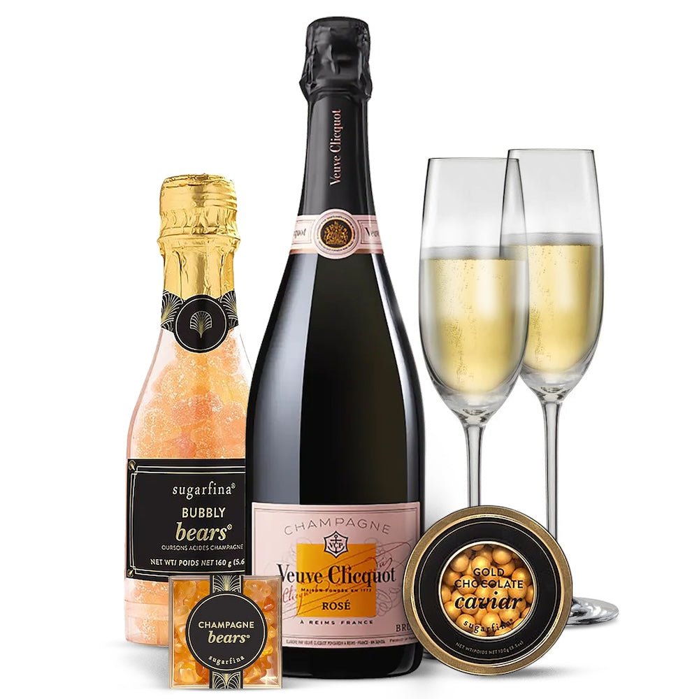Veuve Clicquot Champagne Gift Set with Customizable Flutes and Candy Caviar - Bottle Engraving