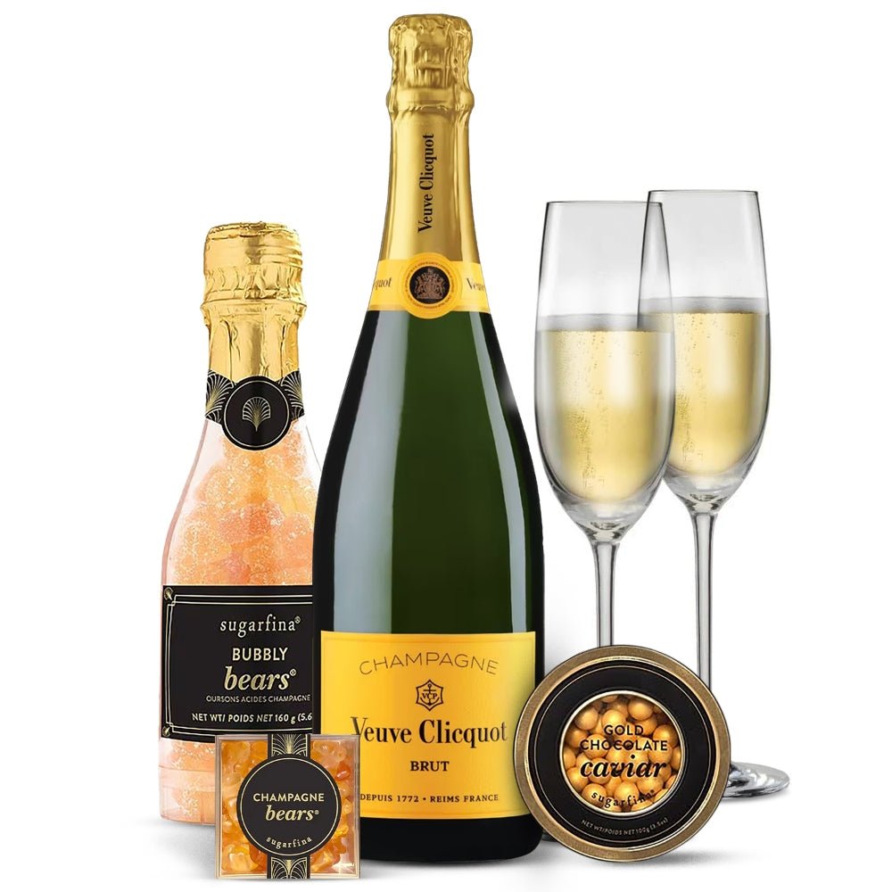 Veuve Clicquot Champagne Gift Set with Customizable Flutes and Candy Caviar - Bottle Engraving
