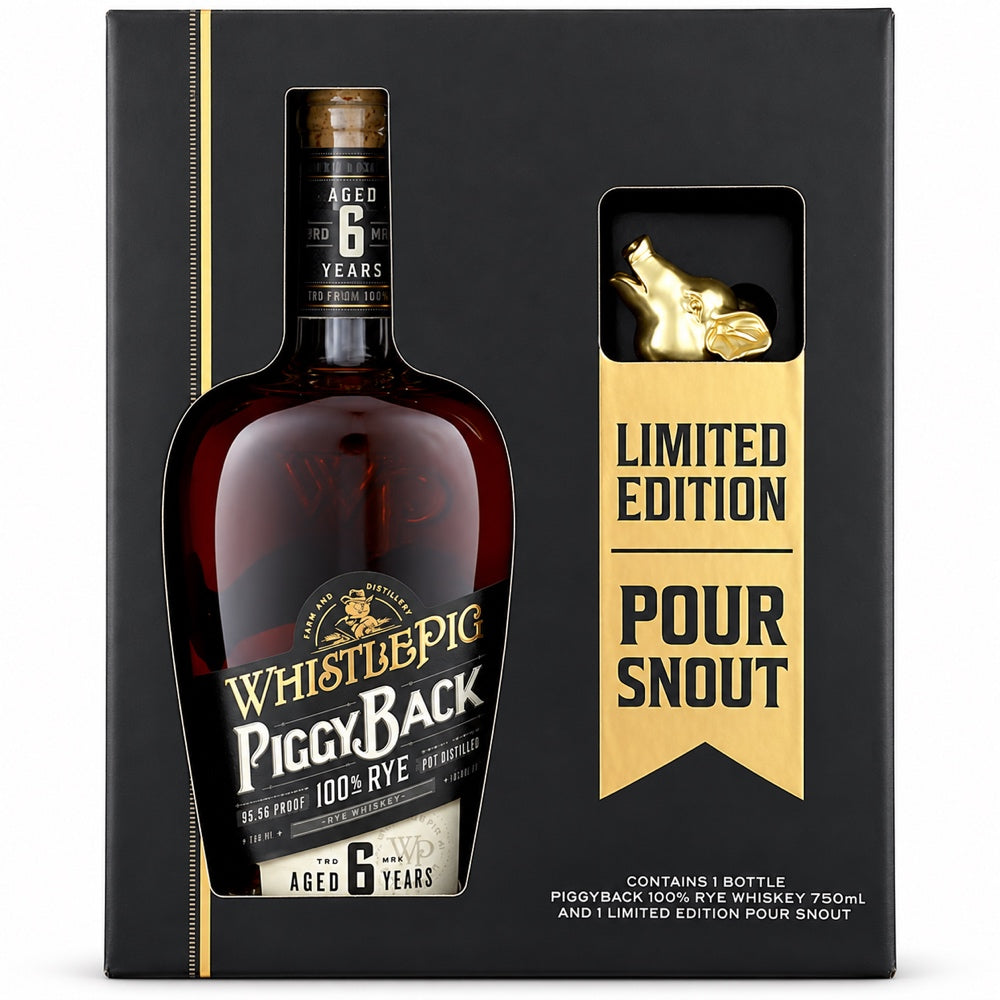 WhistlePig PiggyBack 6 Year Rye Whiskey Pourer Gift Set, 750 ml