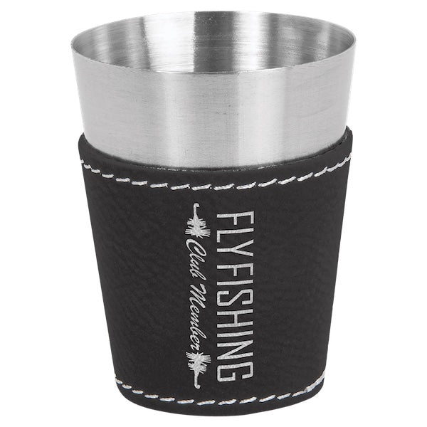 Leatherette & Stainless Steel Shot Glass - Bottle Engraving