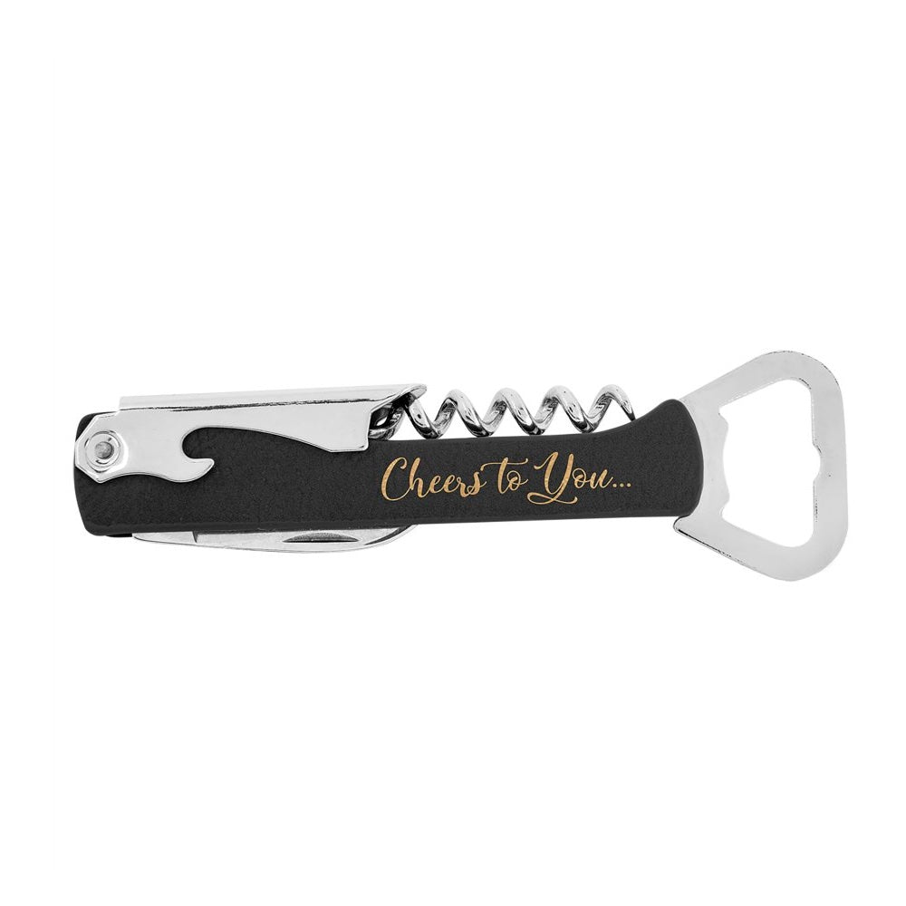 Black/Gold Engravable Leatherette Wine Bottle Opener - Bottle Engraving