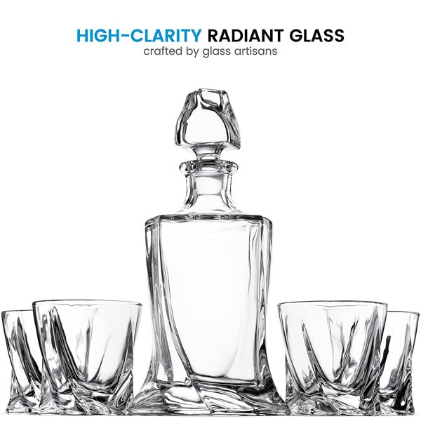 Customizable Exquisite Quadro Design Liquor Decanter With 4 Whiskey Glasses - Bottle Engraving
