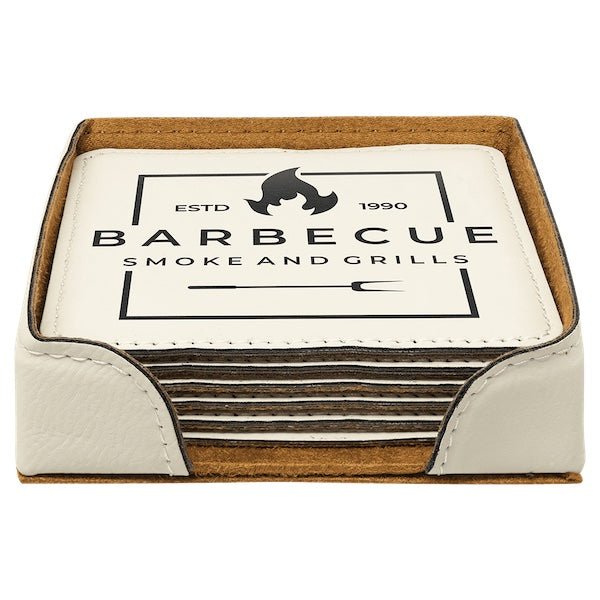 Customizable Square Leatherette 6 Coasters Set - Bottle Engraving