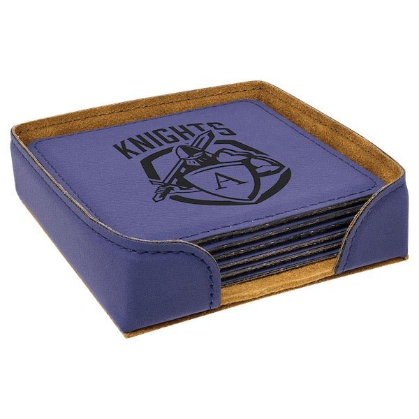 Customizable Square Leatherette 6 Coasters Set - Bottle Engraving