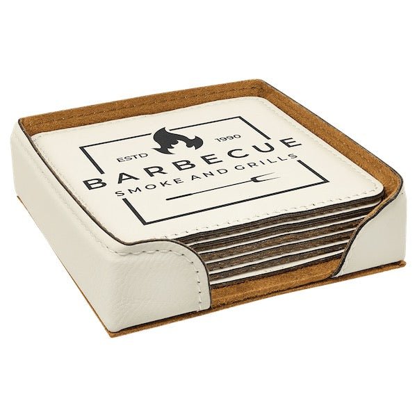 Customizable Square Leatherette 6 Coasters Set - Bottle Engraving