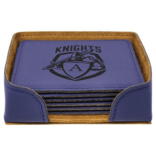 Customizable Square Leatherette 6 Coasters Set - Bottle Engraving