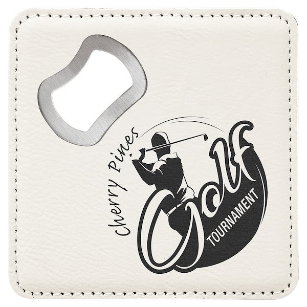 Customizable Square Leatherette Bottle Opener Coaster - Bottle Engraving