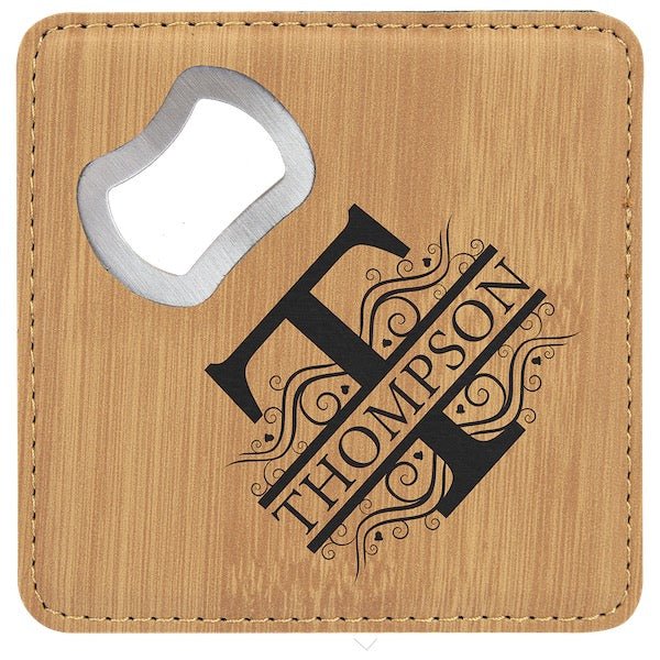 Customizable Square Leatherette Bottle Opener Coaster - Bottle Engraving