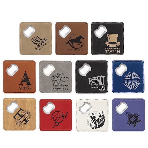 Customizable Square Leatherette Bottle Opener Coaster - Bottle Engraving