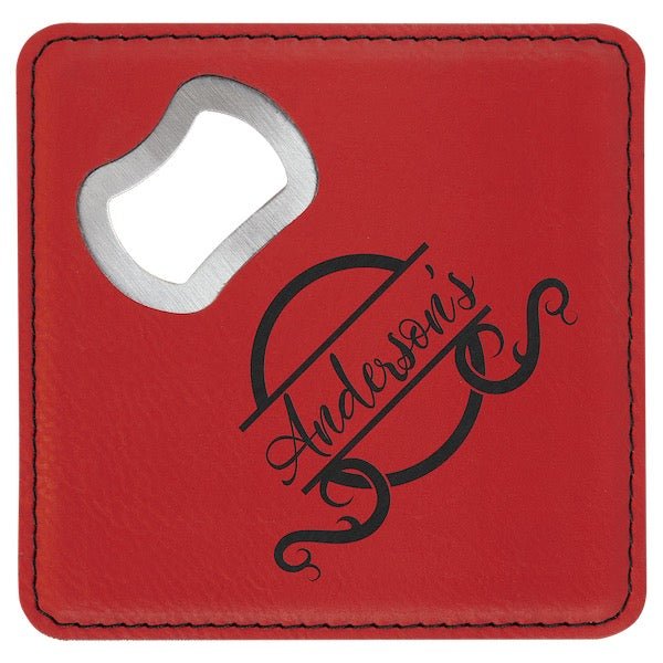 Customizable Square Leatherette Bottle Opener Coaster - Bottle Engraving