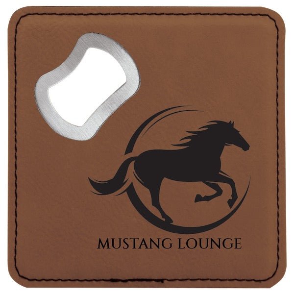 Customizable Square Leatherette Bottle Opener Coaster - Bottle Engraving