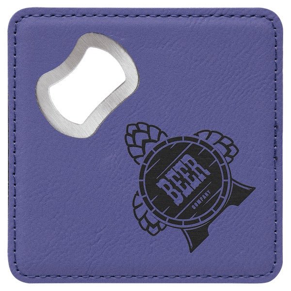 Customizable Square Leatherette Bottle Opener Coaster - Bottle Engraving