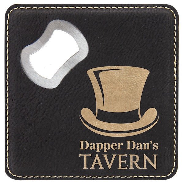 Customizable Square Leatherette Bottle Opener Coaster - Bottle Engraving