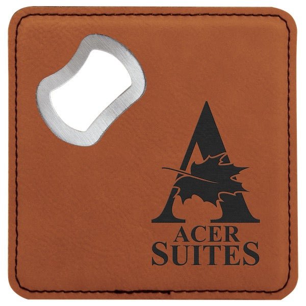 Customizable Square Leatherette Bottle Opener Coaster - Bottle Engraving