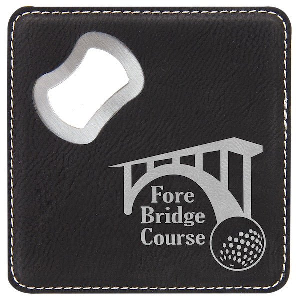 Customizable Square Leatherette Bottle Opener Coaster - Bottle Engraving