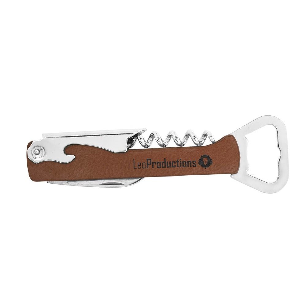 Dark Brown Engravable Leatherette Wine Bottle Opener - Bottle Engraving