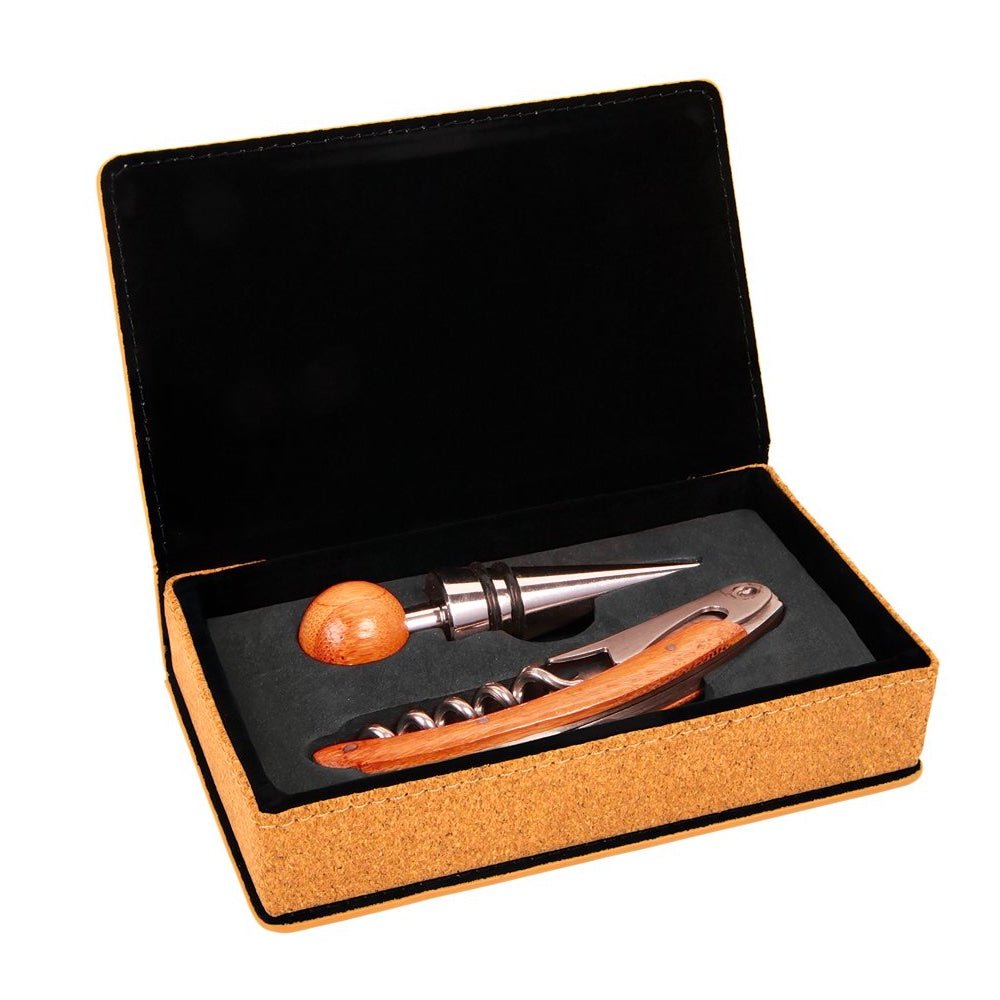 Engravable Cork 2-Piece Wine Tool Gift Set - Bottle Engraving
