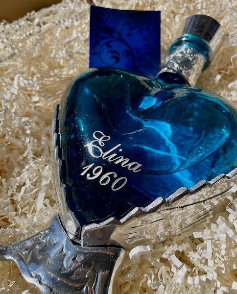 Grand Love Blue Heart Bottle Blanco Tequila - Bottle Engraving