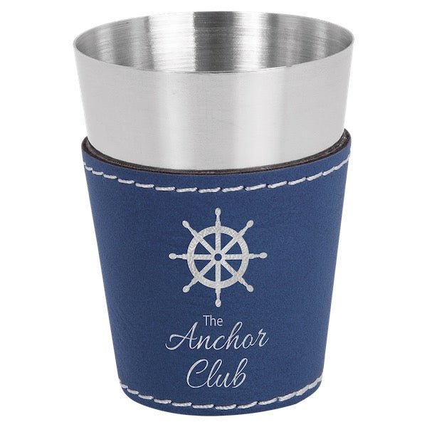 Leatherette & Stainless Steel Shot Glass - Bottle Engraving