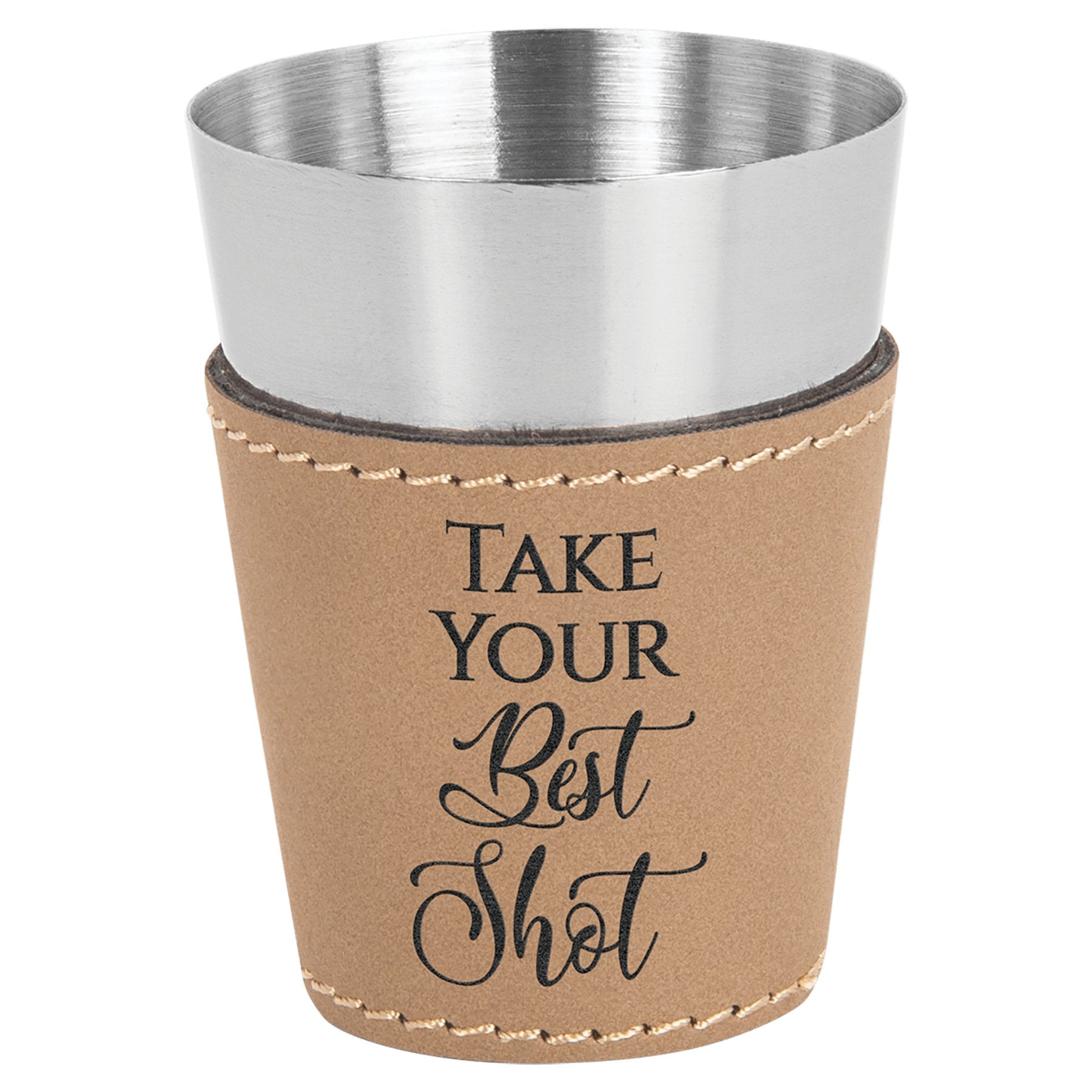 Leatherette & Stainless Steel Shot Glass - Bottle Engraving
