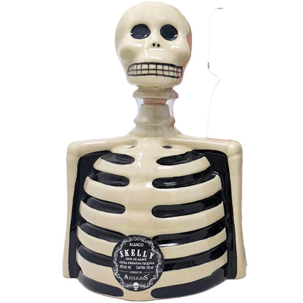 Los Azulejos Blanco Ceramic Bottle Skelly Tequila - Bottle Engraving