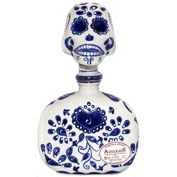 Los Azulejos Skelly Talavera Head Anejo Tequila - Bottle Engraving