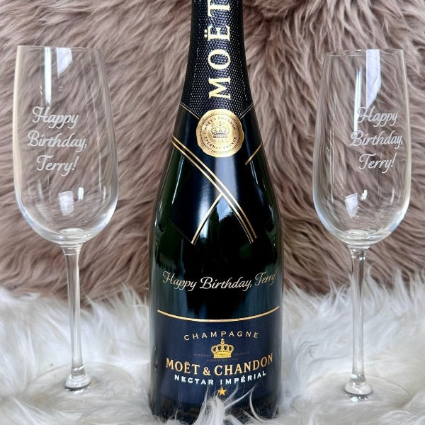 Moët & Chandon Imperial Champagne Gift Set with Personalized Flutes - Bottle Engraving