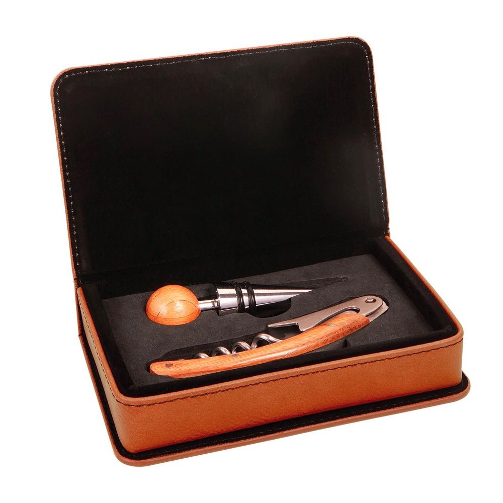 Rawhide Engravable Leatherette 2-Piece Wine Tool Gift Set - Bottle Engraving