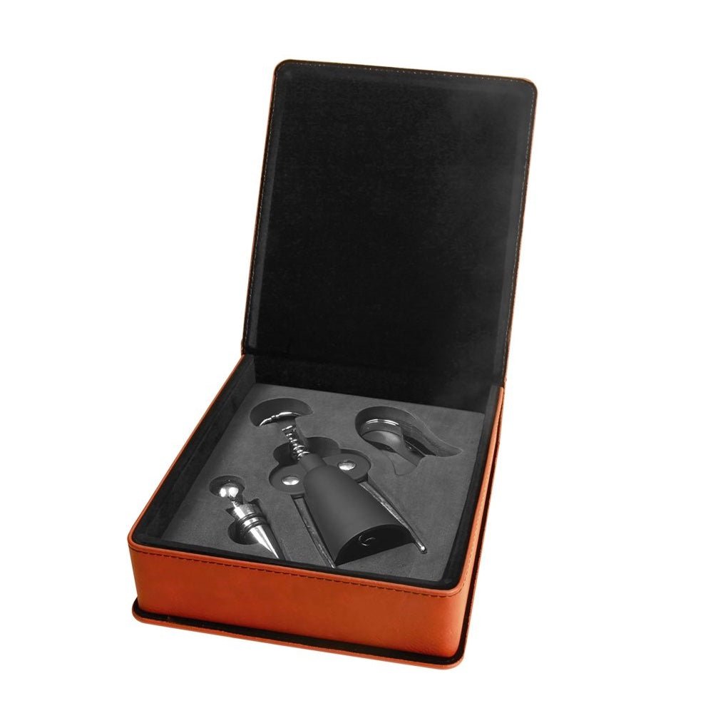 Rawhide Engravable Leatherette 3-Piece Wine Tool Gift Set - Bottle Engraving