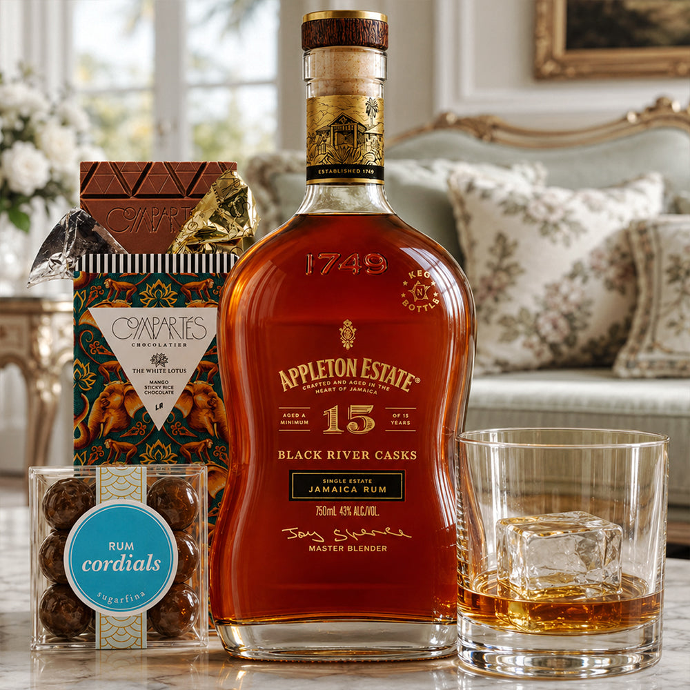Appleton 15 with Compartes Chocolate, Rocks Glass and Sugarfina Candy Rum Gift Set | Bottle Engraving