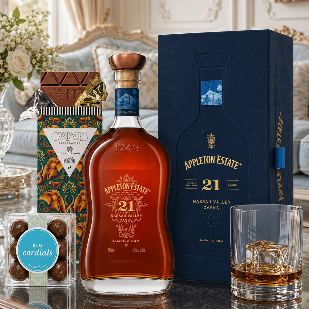Appleton 21 with Compartes Chocolate, Rocks Glass and Sugarfina Candy Rum Gift Set | Bottle Engraving